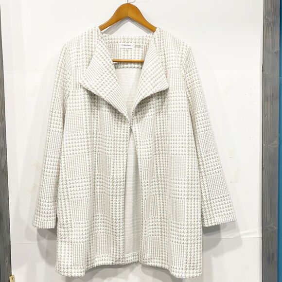 Calvin Klein Women Knit Cardigan Coat Long Sleeve Open Front Houndstooth plaid L - Picture 3 of 13